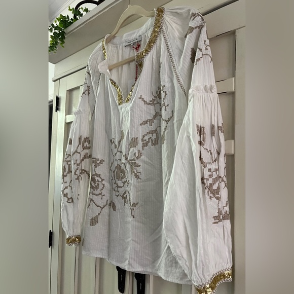 ROSE AND ROSE WHITE LAKE TOP TWO TONE CROSS-STITCH WHITE/SAND GOLD/WHITE SEQUINS - Picture 5 of 7